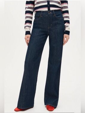J. Crew Denim Trouser Wide-Leg High-Rise Jeans in Dark Blue - 26